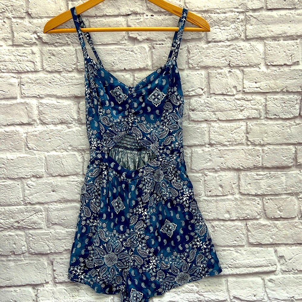 Hollister blue white bandana design shorts romper